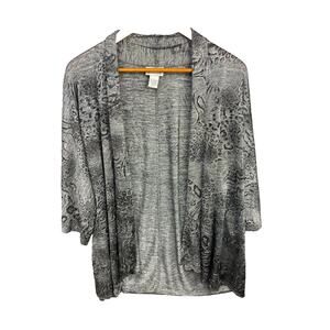 Chico's Travelers Cardigan Silver Gray Black Metallic Animal Print-size 4 Slinky